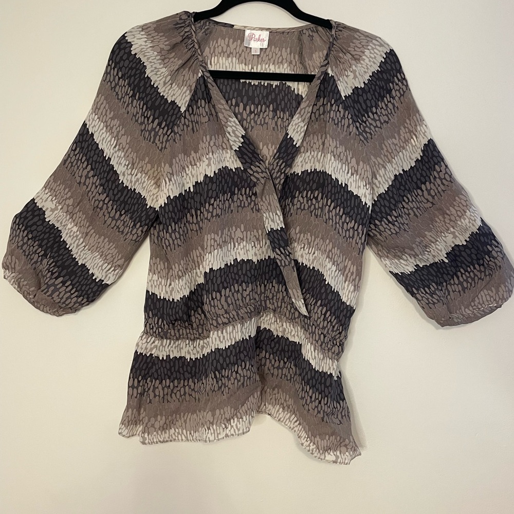Parker Black and Gray Wrap Blouse